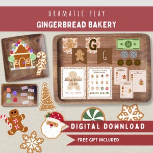 Gingerbread Bakery Pretend Dramatic Play Printable-Holiday Cookie Sequencing Activity-Toddler Winter Montessori