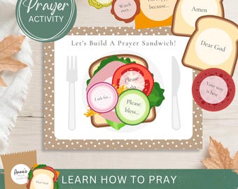 Kids Prayer Sandwich Craft Activity Printable-Learning How To Pray Cards-Christian Sunday School Praying Lesson-Children's Church Ministry