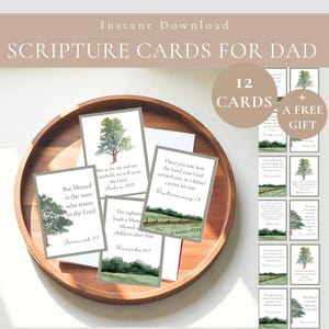 Cartões de Escrituras Cristãs para o Dia dos Pais, Árvores Verdes em Aquarela para Paisagem - Etiqueta de Presente para o Dia dos Pais, Cartão, Versículo Bíblico, Apostilas para Igreja