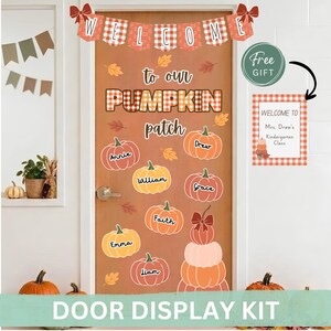 Fall Pumpkin Patch Classroom Door Decor Kit Printable-Editable Student Name Label Tags Canva Template-Autumn Welcome Banner Display