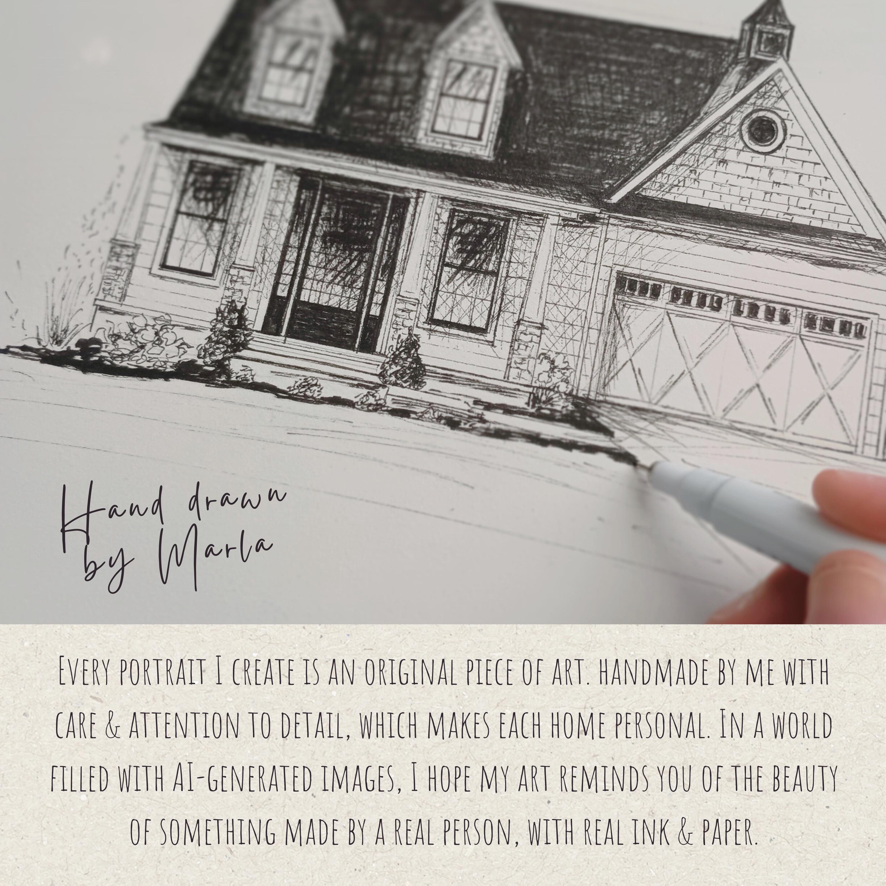 Custom House Drawing From Photo-hand Sketched Pen & Ink Home ...