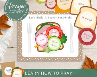 Kids Prayer Sandwich Craft Activity Printable-Learning How To Pray Cards-Christian Sunday School Praying Lesson-Children's Church Ministry