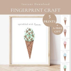 Cono gelato "Sprinkled With Love" con impronta digitale stampabile - Impronta della mano del cucchiaio da gelato - Lavoretto per bambini - Regalo di ringraziamento per l'insegnante della scuola biblica estiva - Poesia "Ti amo"