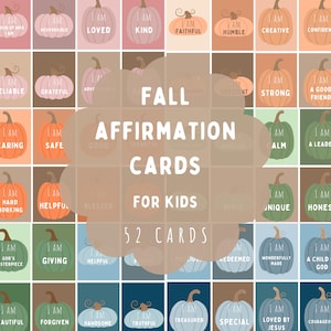 52 Fall "I AM" Affirmation Cards For Kids Download-Autumn Pumpkin Child Motivational Flashcards-Christian Homeschool Printable-Sunday School