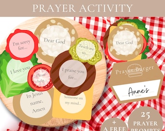 Kids Burger Prayer Sandwich Printable Activity-Christian Sunday School Praying Craft-Homeschool How To Pray Activity-Religious Prayer Prompt