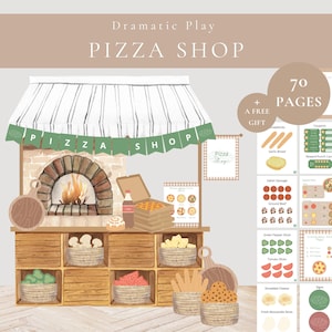 Pizza Shop Dramatic Play Kit Digital Download-Preschool Pretend Play Pizzeria Restaurant Role Play Printables-PreK Sequencing Recipe Card