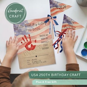 USA 250th Birthday Handprint Craft, America 250 Years Keepsake Art, 1776-2026 Patriotic Kids Activity, July 4th Independence Day Project