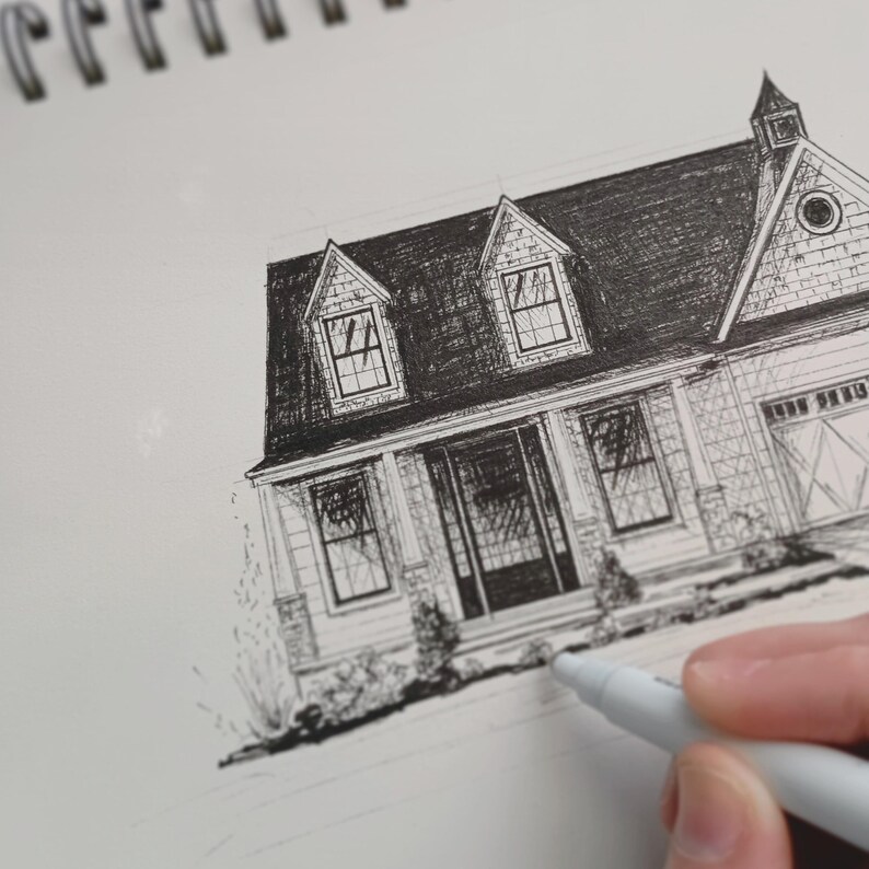 Custom House Portrait Original Hand Sketched Pen & Ink Drawing by Marla ...