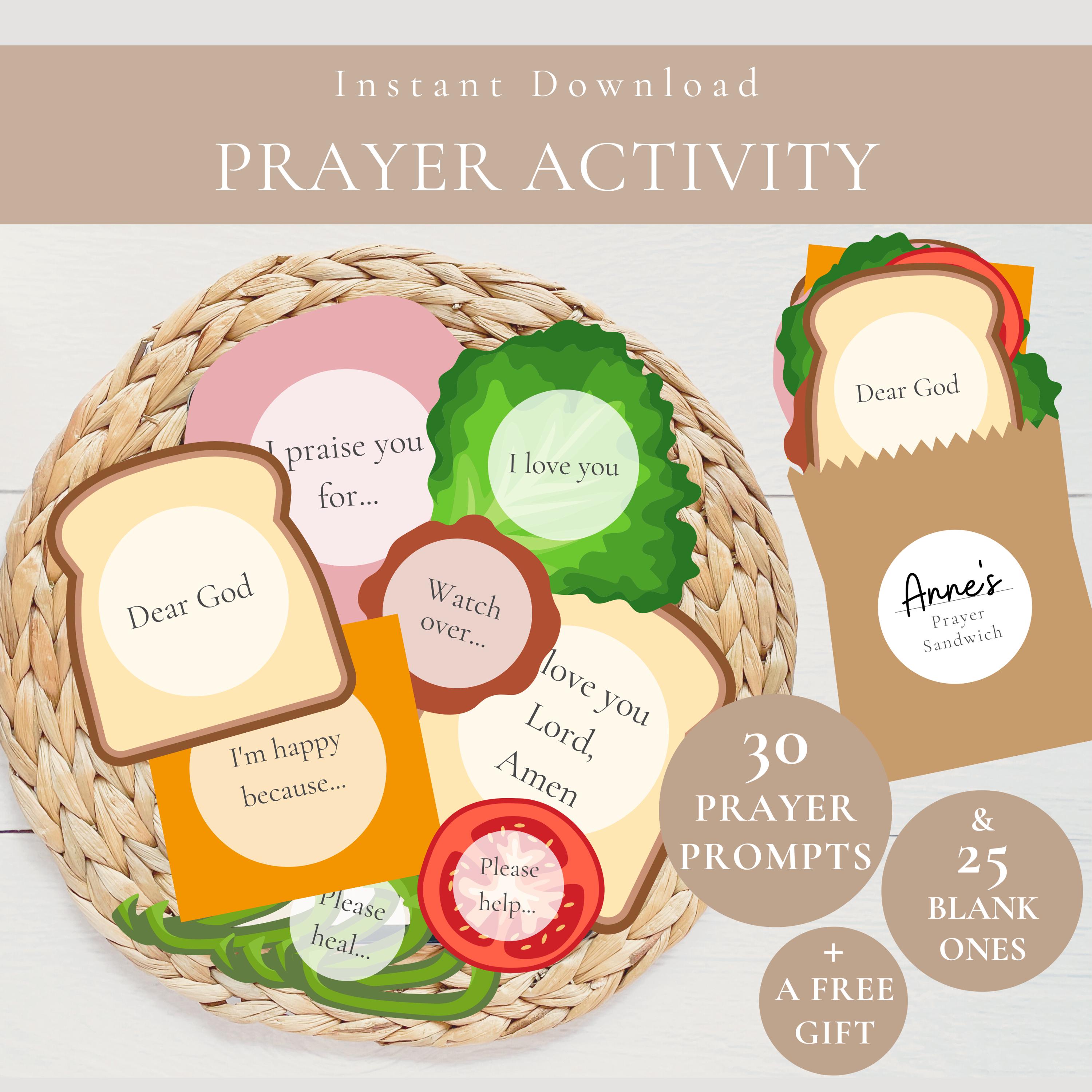 Kids Prayer Sandwich Printable Craft Activity-Christian Sunday School Praying Lesson-Homeschool Bible Study PDF-Give Thanks Autumn Blessings