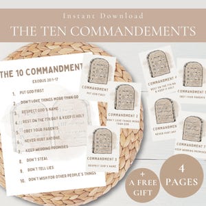 The Ten Commandments Bible Cards-10 Commandments-Childrens Sunday School Old Testament Lesson-Exodus Moses Study-Christian Homeschool Prints