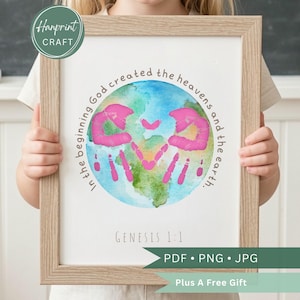 Creatie handafdruk ambacht-Genesis 1:1 handafdruk voetafdruk schilderij activiteit-oudtestamentische bijbeltekst-christelijk homeschool aandenken kunst