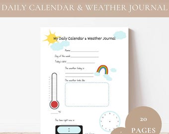 Kids Daily Calendar & Weather Journal Activity Pack Printable-Homeschool Morning Menu-Weather Tracker Chart-Temperature Craft-Telling Time