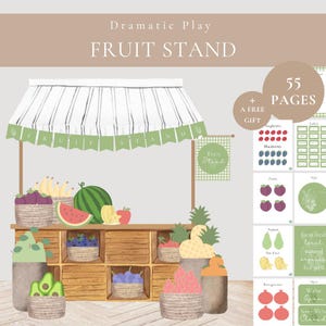 Fruit Stand Dramatic Play Printable-Pretend Play Farmers Market-Kids Farm Activity-Play Kitchen Food Cut Outs-Toddler Montessori Activity