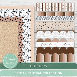 Pinnwandbordüren: Gepunktete neutrale Kollektion – Druckvorlagen – Erdtöne, gewellte und gerade Bordüren – Boho-Stil mit Polka-Dots – Lehrerressourcen