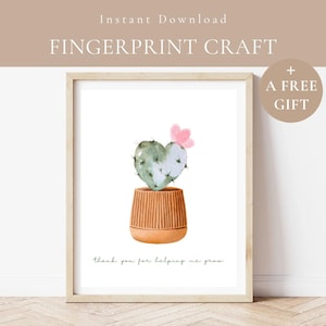 Danke, dass Sie mir helfen, Kaktus Blume Fingerabdruck Handwerk Kind bedruckbar-Kakteen Daumen Druck Kunst-Vatertagsgeschenk für Papa, Papa, Opa wachsen