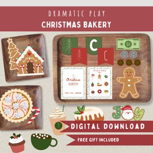 Christmas Bakery Pretend Dramatic Play Printable-Holiday Pie & Gingerbread Sequencing Activity-Toddler Winter Montessori