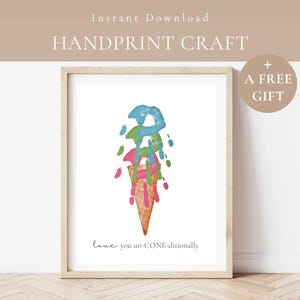 Ti amo senza CONO - Impronta di mano a forma di cono gelato stampabile - Impronta di mano a forma di cono gelato estivo - Opera d'arte con dessert ghiacciato - Poesia d'amore