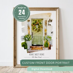 Personalized Front Door Portrait-Custom Home Illustration Artwork-Digital Watercolor Painting Exterior Porch Entryway Keepsake Gift