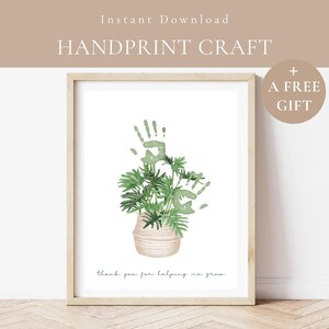 Danke, dass Sie mir geholfen haben, Philodendron Pflanze Handabdruck Handwerk Printable-Vatertag Handabdruck Handwerk für Kind-Vatertag Geschenk für Papa zu wachsen