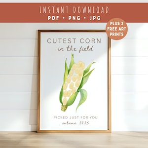 Corn Fingerprint Craft Printable-Cutest Corn In The Field-Autumn Painting Activity-Farmers Fall Harvest Digital Art Download