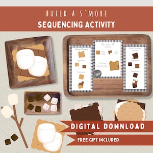 Build A Smore Sequencing Craft Activity Printable-Preschool Montessori S'mores Recipe Cards-Campfire Pretend Dramatic Play