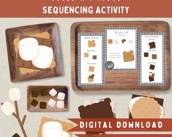 Build A Smore Sequencing Activity Printable-Preschool Montessori S'mores Recipe Cards-Fall Camping Pretend Dramatic Play-Autumn Church Craft