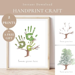 L'amour pousse ici arbre artisanat empreinte de main pour enfant, impression d'été à la main pour enfant, cadeau personnalisé pour maman, papa, grands-parents, poème Je t'aime