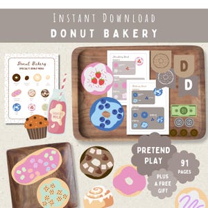 Donut Bakery Pretend Play Printable-Doughnut Sequencing Recipe Cards-Baking Shop Dramatic Paper Food-Toddler PreK Montessori Spring Activity