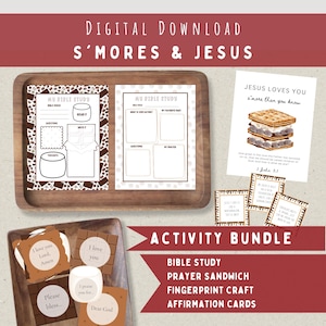 Smores & Jesus Activity Bundle Printable-Handprint Craft, Prayer Sandwich, Bible Study, Christian Affirmation Cards-Vacation Bible School