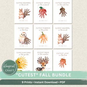 Cute Fall Handprint Craft Bundle-Cutest Autumn Keepsake Art-Leaf, Pumpkin, Apple, Acorn, Sunflower, Owl, Squirrel, Baby Deer, Fox Print