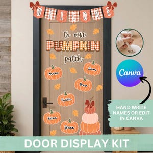 Fall Pumpkin Patch Classroom Door Decor Kit Printable-Editable Student Name Label Tags Canva Template-Autumn Welcome Banner Display