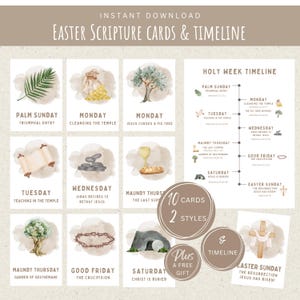 Kids Easter Holy Week Scripture Story Flashcards+Timeline Page PDF Printable-Christian Homeschool Bible Cards-Sunday School Lesson Printouts