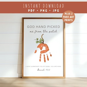 Pumpkin Handprint Craft Printable-God Hand Picked Me From The Pumpkin Patch-Isaiah 43:1 Bible Verse-Christian Autumn Painting Activity