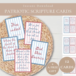 USA Patriotic Scripture Cards Printable-Christian Inspirational Tags-Bible Verse Cards-Church Handouts-God Bless America-Labor Day Craft
