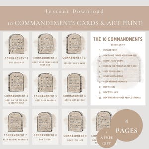 10 Gebote Bibel Karten + Kunstdruck PDF Sofortiger Download-Kinder Sonntag Schule Altes Testament Exodus Lernseite-Kids Christian Homeschool Seite