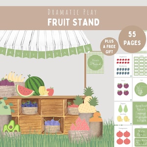 Fruit Stand Dramatic Play Printable-Pretend Play Farmers Market-Kids Farm Activity-Play Kitchen Food Cut Outs-Toddler Montessori Activity