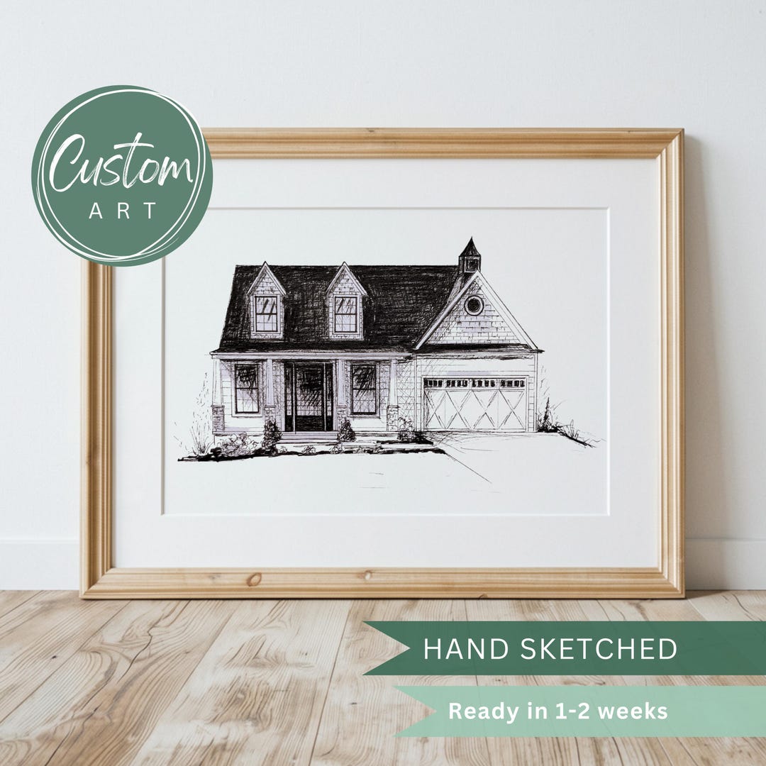 Custom House Portrait Original Hand Sketched Pen & Ink Drawing by Marla ...