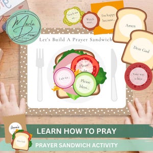 Kids Prayer Sandwich Craft Activity Printable-Learning How To Pray Cards-Christian Sunday School Praying Lesson-Children's Church Ministry