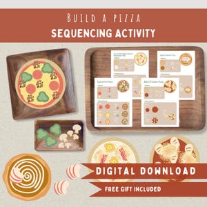 Build A Pizza Sequence Activity Printable-Pizza Parlor Pretend Dramatic Play Recipe Sequencing Cards-Toddler Preschool Montessori