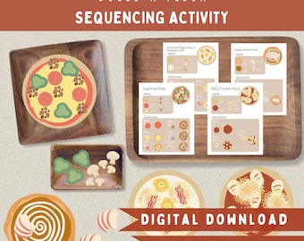 Build A Pizza Sequence Activity Printable-Pizza Parlor Pretend Dramatic Play Recipe Sequencing Cards-Toddler Preschool Montessori