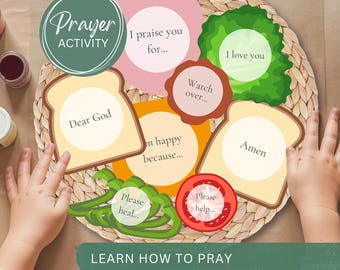 Kids Prayer Sandwich Craft Activity Printable-Learning How To Pray-Christian Sunday School Praying Lesson-Summer Vacation Bible School Craft