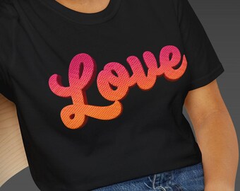 Love Script Shirt - Retro Purple Orange Gradient Knit Valentine Day Graphic TShirt - Valentines Gift Unisex Tee
