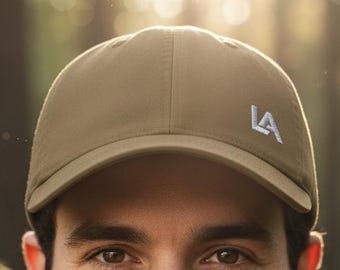 LA ベースボールハット - 刺繍入りダッドハット グレー糸 - フレックスフィット クローズドバックキャップ - ミニマリスト ストリートウェア ジムギア