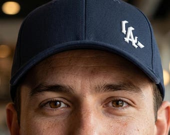 LA Embroidered Dad Hat - Flexfit Closed Back Baseball Cap - Los Angeles Gift
