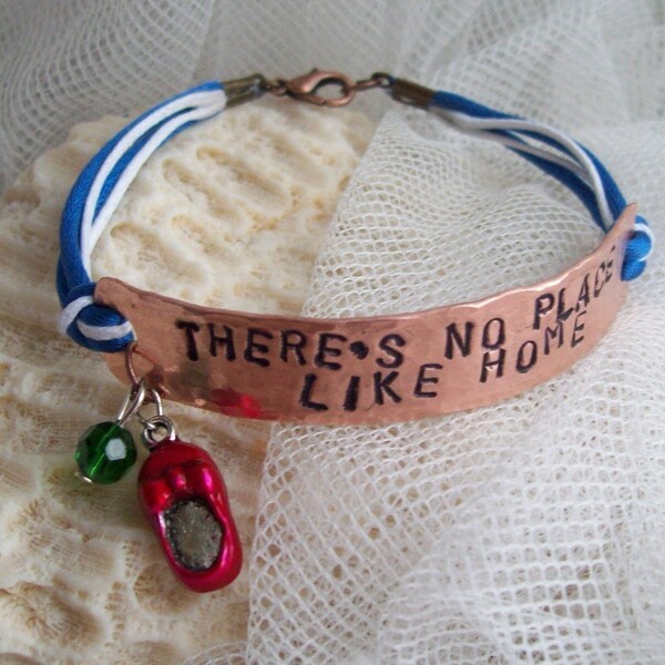 THERE'S no PLACE like HOME - Oz hand-stamped copper charm bracelet - ruby slipper