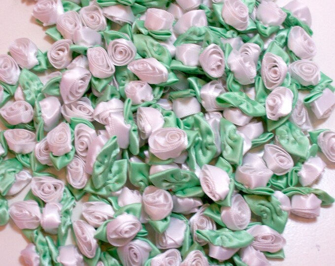 White Rose Flower Appliques Offray Rolled Ribbon Rose Satin Flowers X 10 pieces White Roses White and Mint
