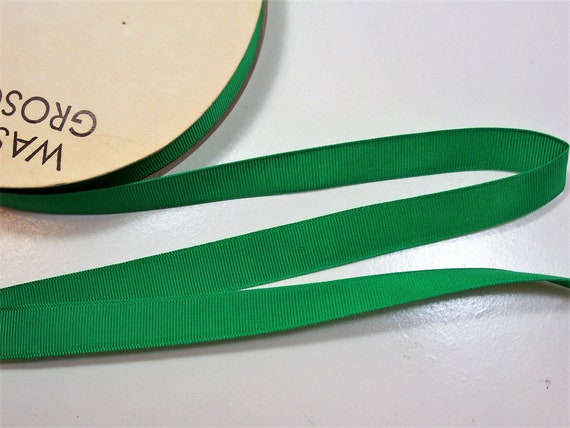 1 yard 3/" Kelly Green vtg cotton rayon petersham ribbon millinery hat