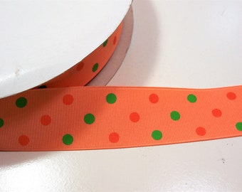 Orange Ribbon, Schiff Polka Dot Grosgrain Ribbon 1 1/2 inches wide x 8 yards, Green and Orange Polka Dot Ribbon, 1113