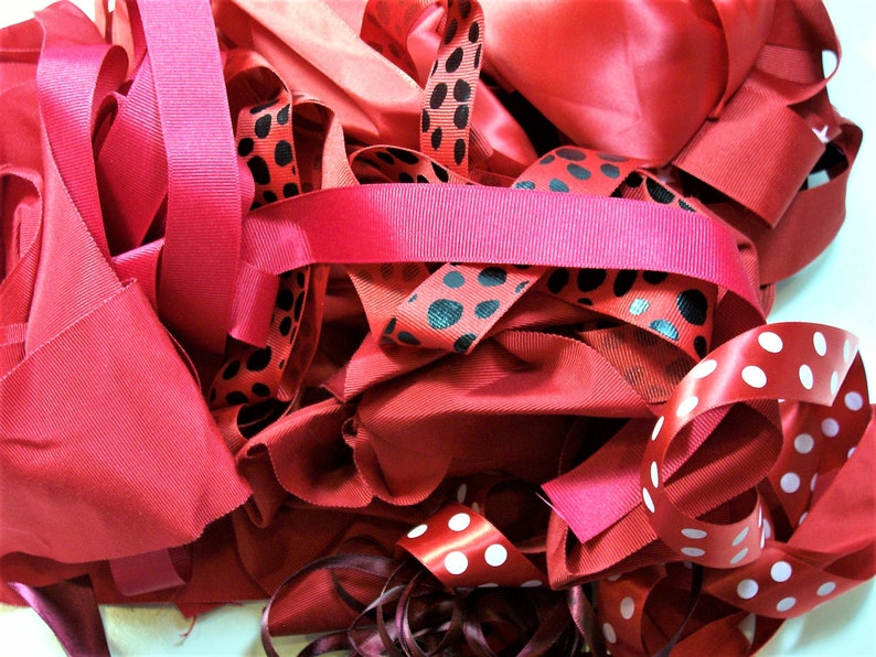 Red Ribbon Scraps Bag of Assorted Ribbon and Trim Scraps x 1 Etsy
