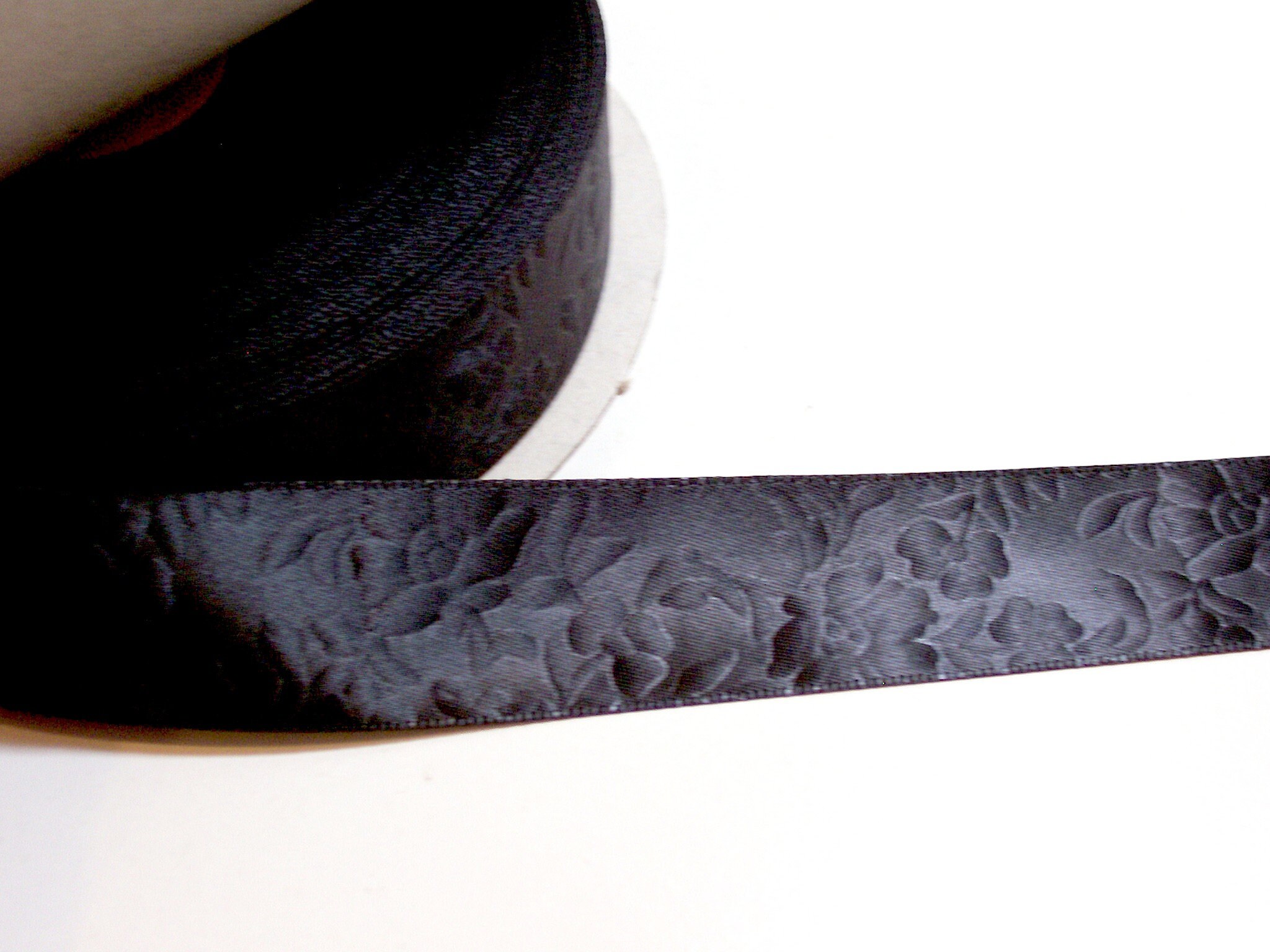 Black Ribbon SingleFaced Black Floral Embossed Satin Ribbon Etsy